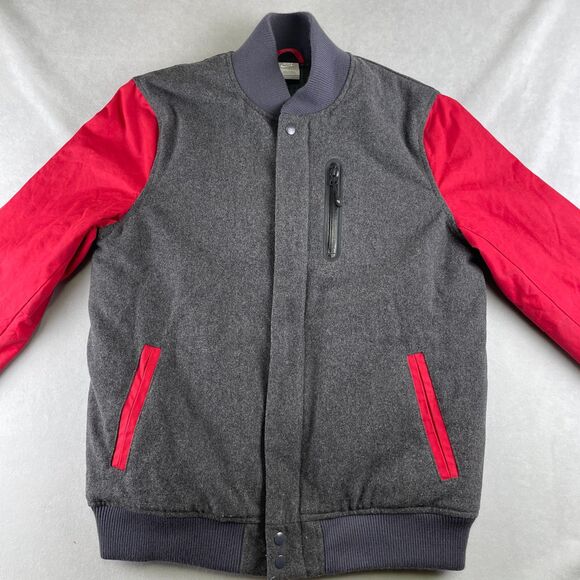 Nike Destroyer Jacket Mens L‎ Gray Red Wool Blend Varsity Bomber Snap 509796-071 - Picture 2 of 12